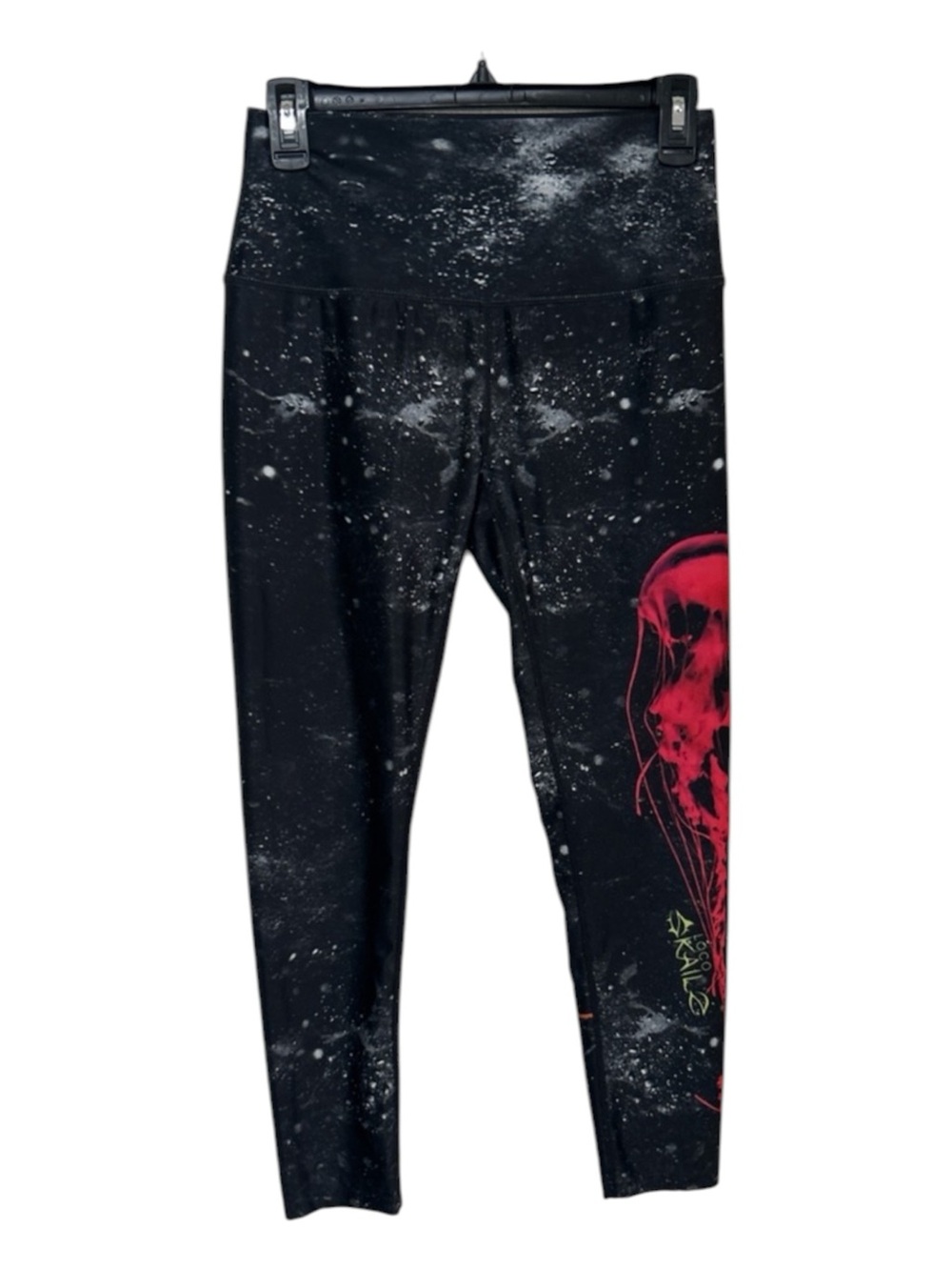 Loco Skailz Women's Small Black Bleach Splatter Pink Jellyfish Leggings